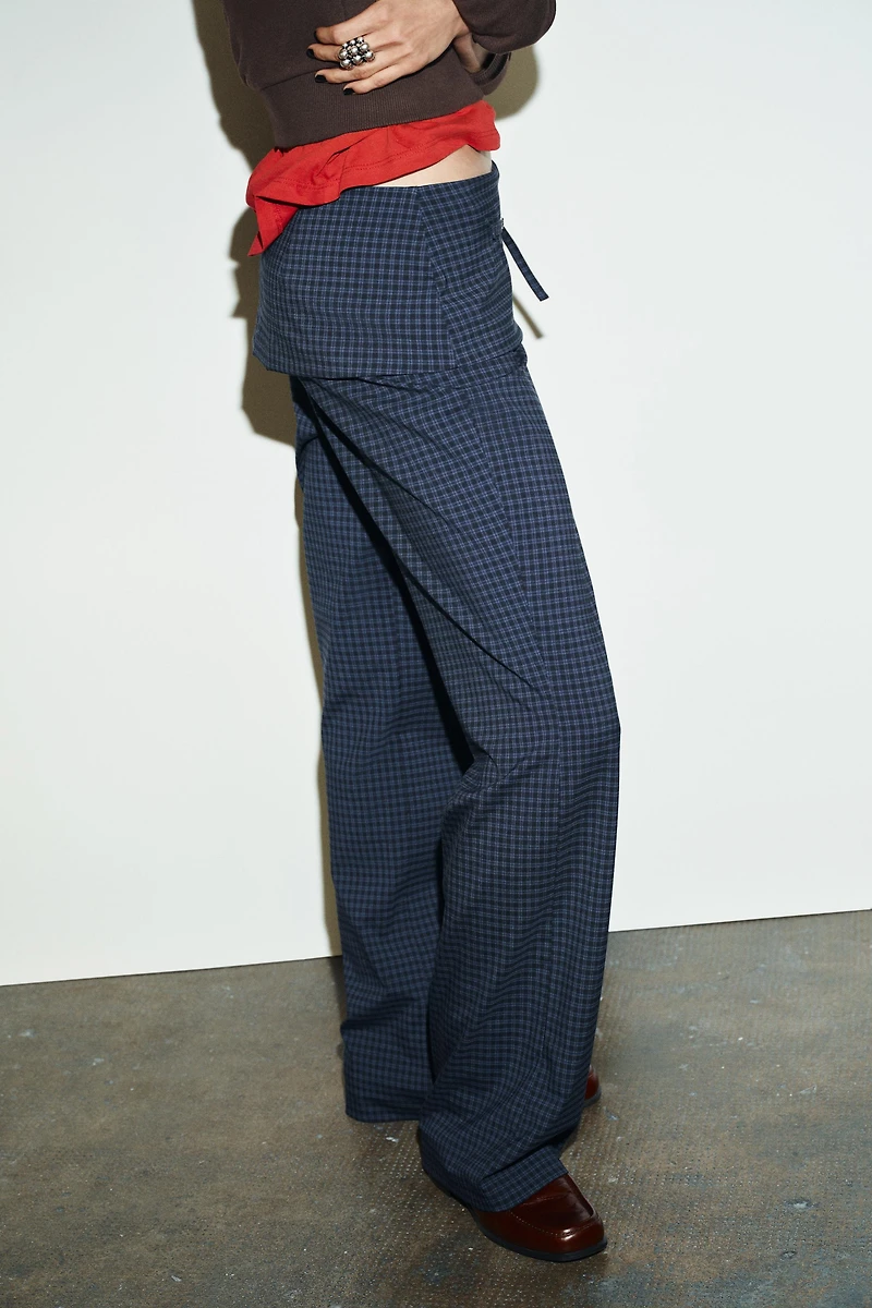 CHECK BELTED PANTS