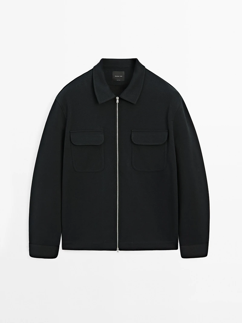 Cotton blend twill jacket with pockets