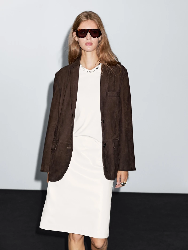 Blazer en cuir effet daim
