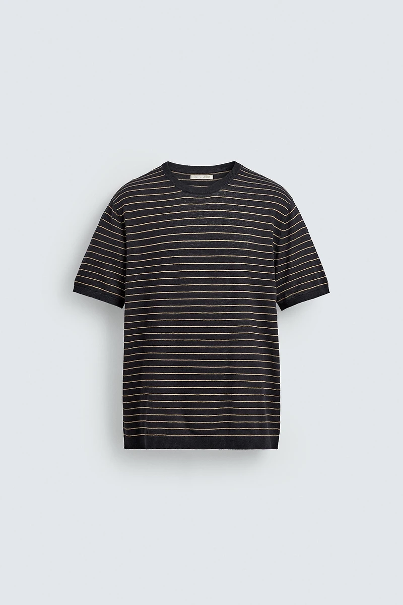 STRIPED LINEN-COTTON KNIT T-SHIRT