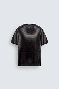 STRIPED LINEN-COTTON KNIT T-SHIRT
