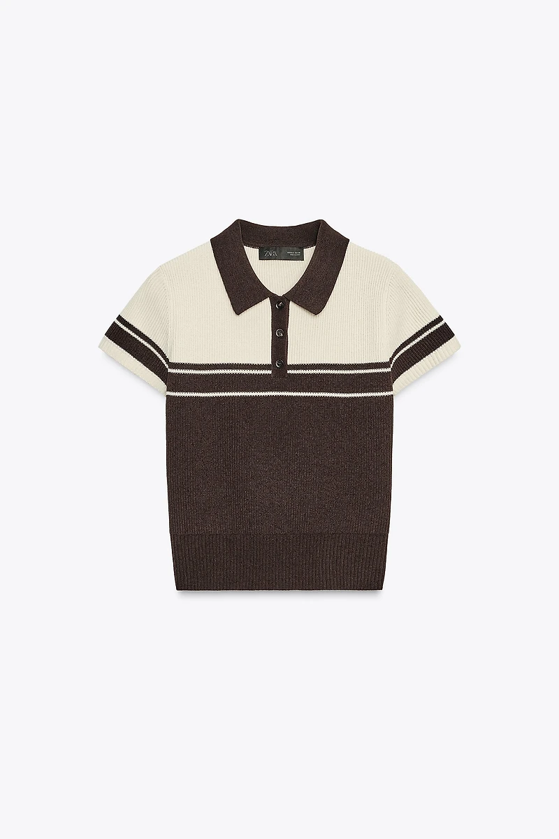 TOP POLO EN MAILLE CÔTELÉE