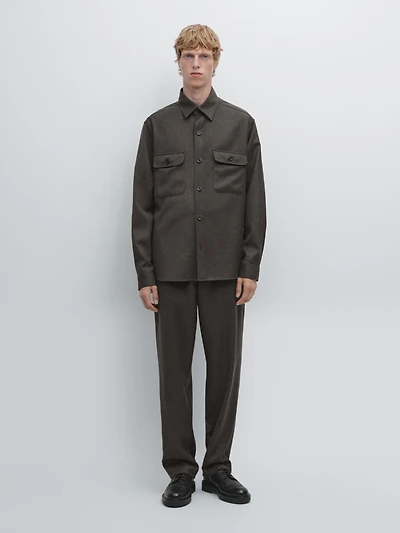 Regular fit double wool overshirt
