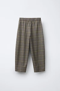 PANTALON BARREL À CARREAUX ET PINCES