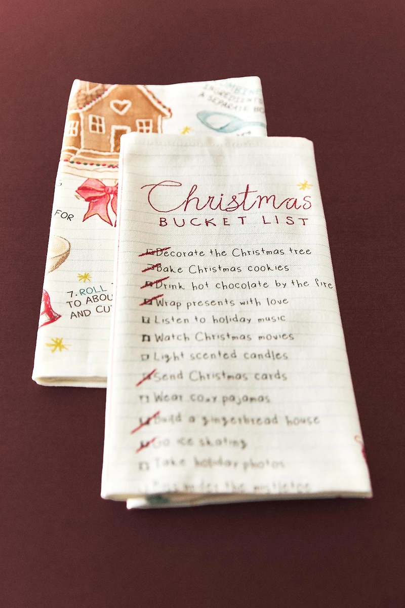 SET OF COTTON CHRISTMAS LIST KITCHEN TOWELS (SET OF 2)