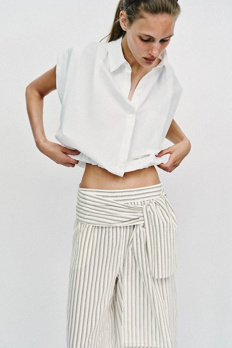 PANTALON LARGE À RAYURES FOULARD
