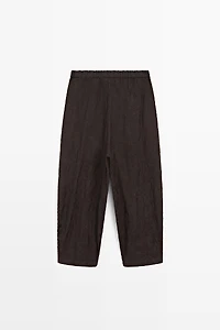 Embroidered flowing barrel fit trousers