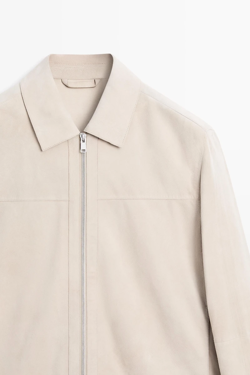 Veste à col en cuir finition daim
