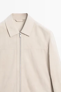 Veste à col en cuir finition daim