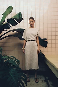 TEXTURED BELTED MIDI DRESS