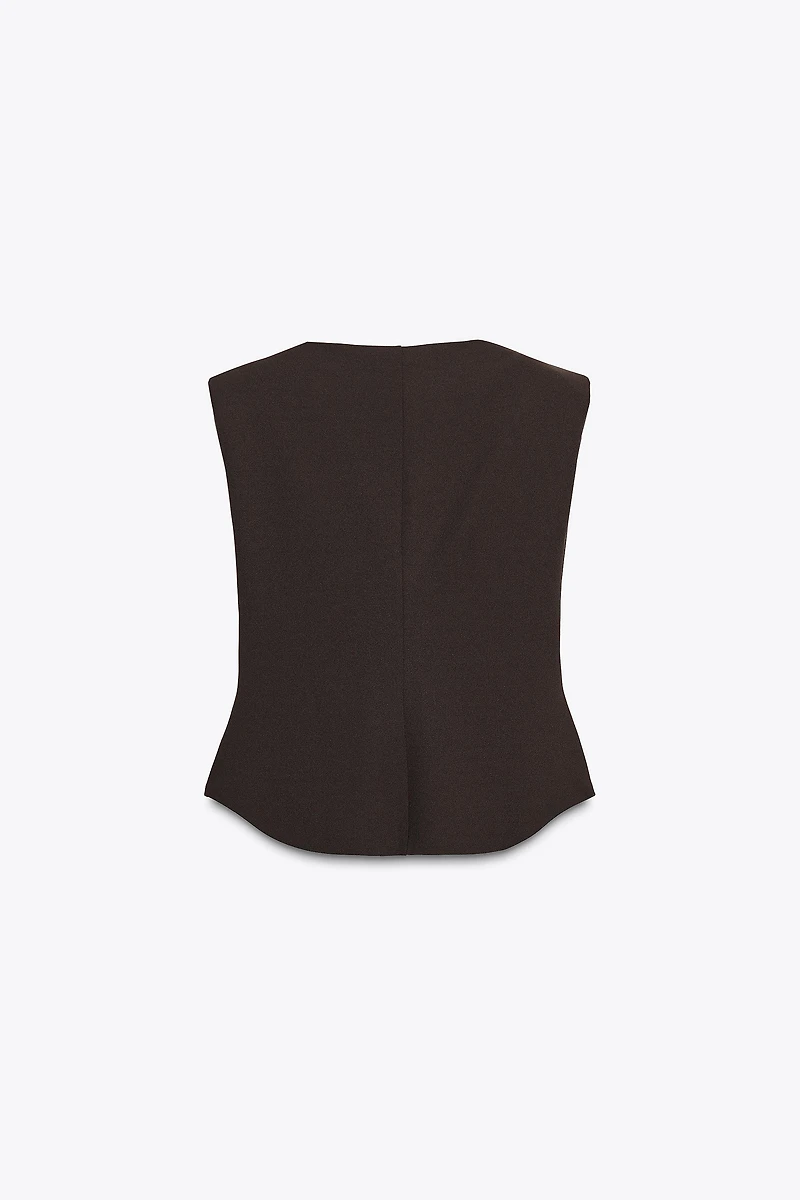 CREPE PEPLUM SHOULDER PAD TOP