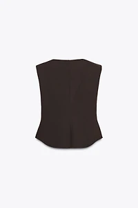 CREPE PEPLUM SHOULDER PAD TOP