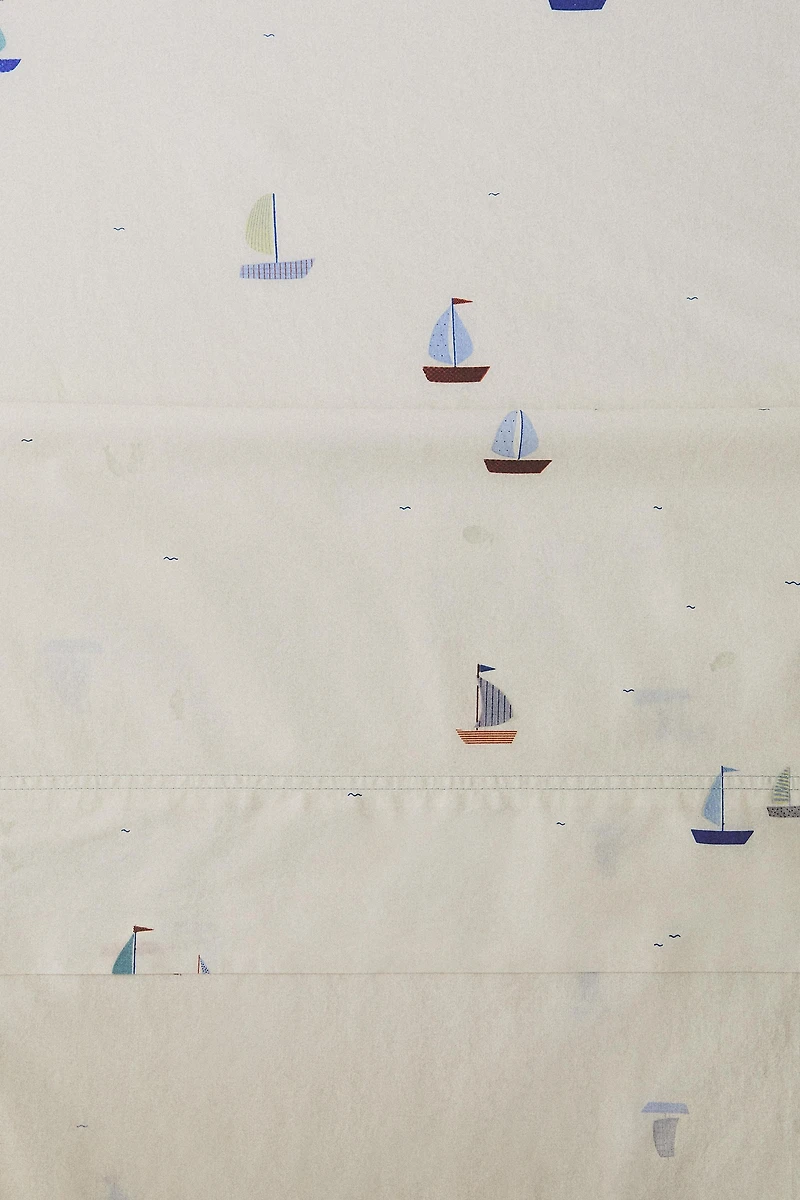 KIDS SAILBOAT COTTON FLAT SHEET