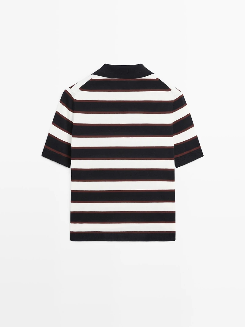 Striped knit polo sweater