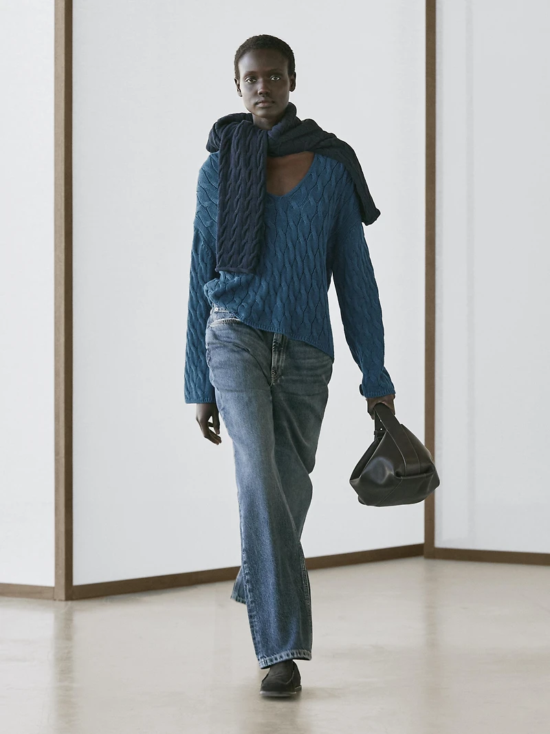 Cotton blend knit sweater with knot details