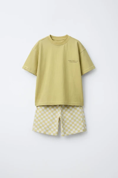 ENSEMBLE T-SHIRT ET BERMUDA À DAMIER