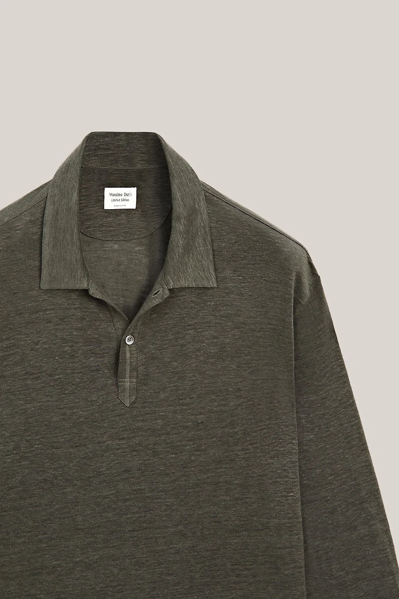 100% linen long sleeve polo shirt