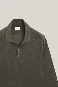 100% linen long sleeve polo shirt