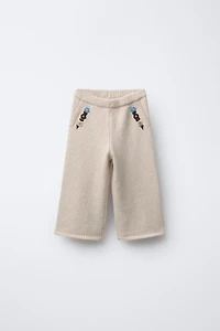 EMBROIDERED FLORAL KNIT PANTS