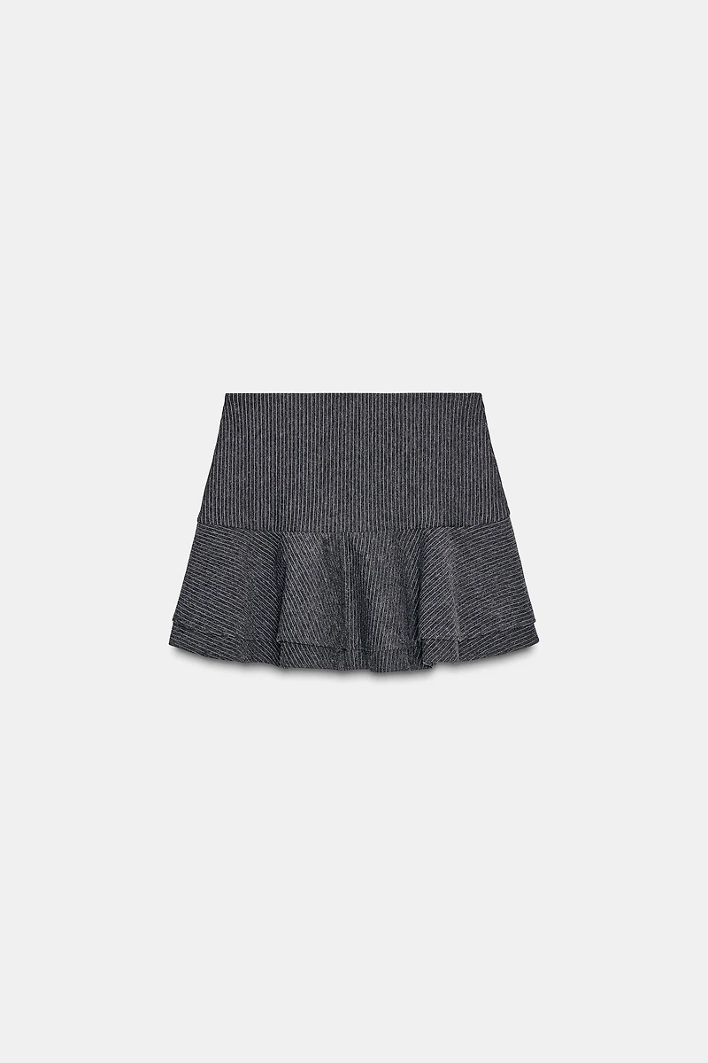 PINSTRIPE RUFFLED MINI SKIRT