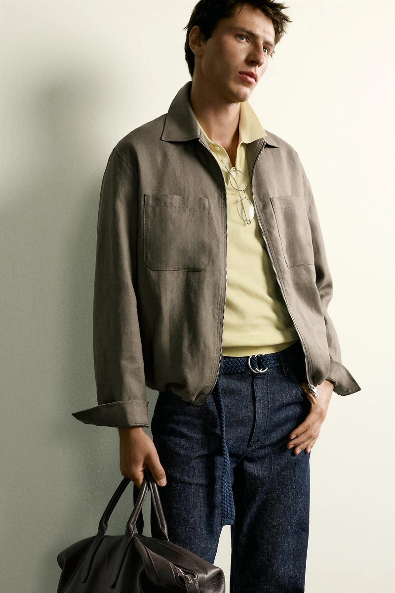 100% LINEN ZIP OVERSHIRT