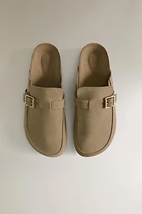 LEATHER MULE CLOG SLIPPERS WITH BUCKLE