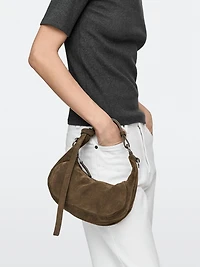 Split leather bag with metal buckle
