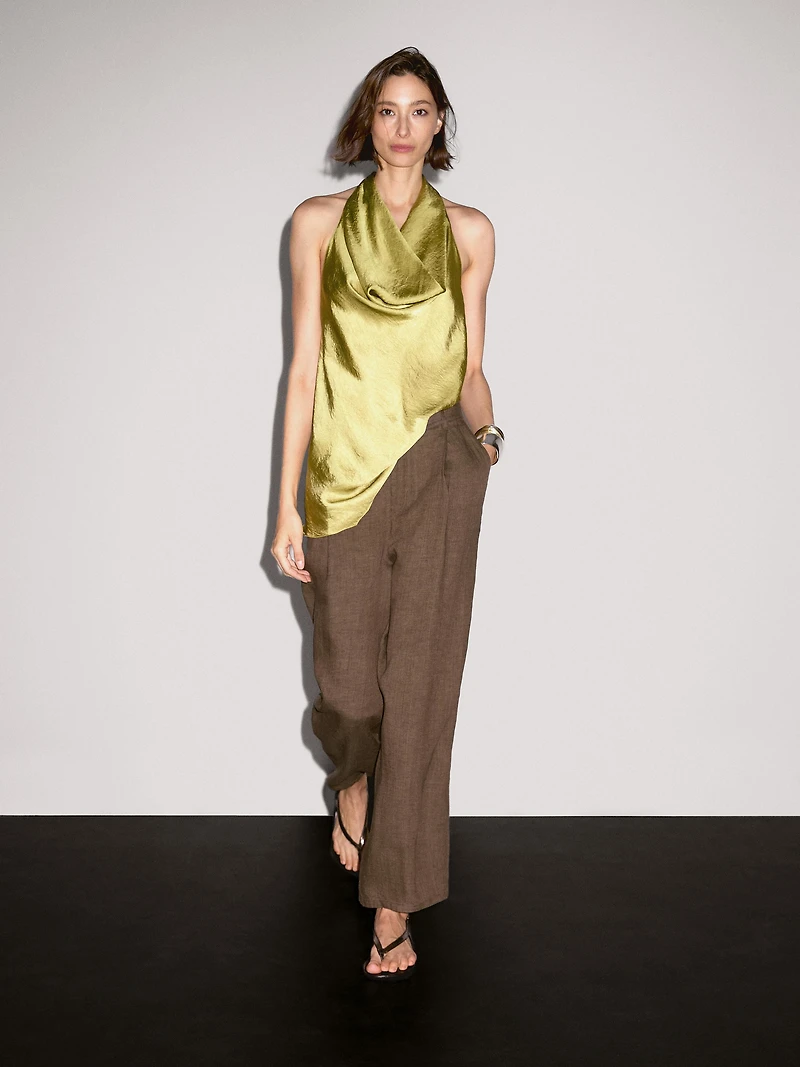 100% linen wide-leg trousers