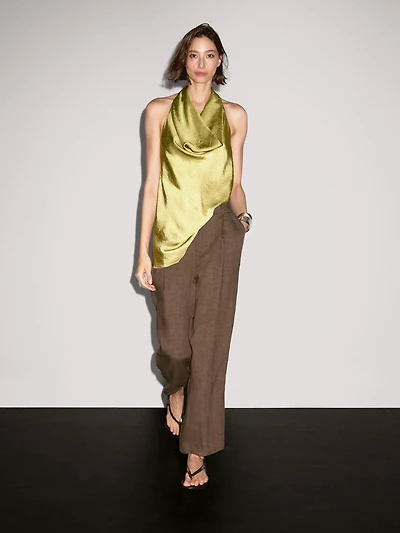 Pantalon wide leg 100 % lin