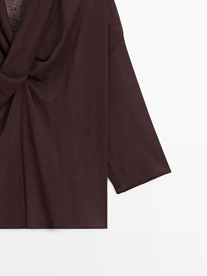 Linen blend shirt with cowl neckline