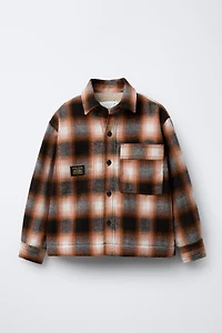 PLAID FAUX SHEARLING LINED OVERSHIRT
