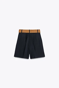 PLEATED BELT SHORTS