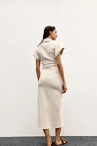 RUCHED WAIST MIDI DRESS
