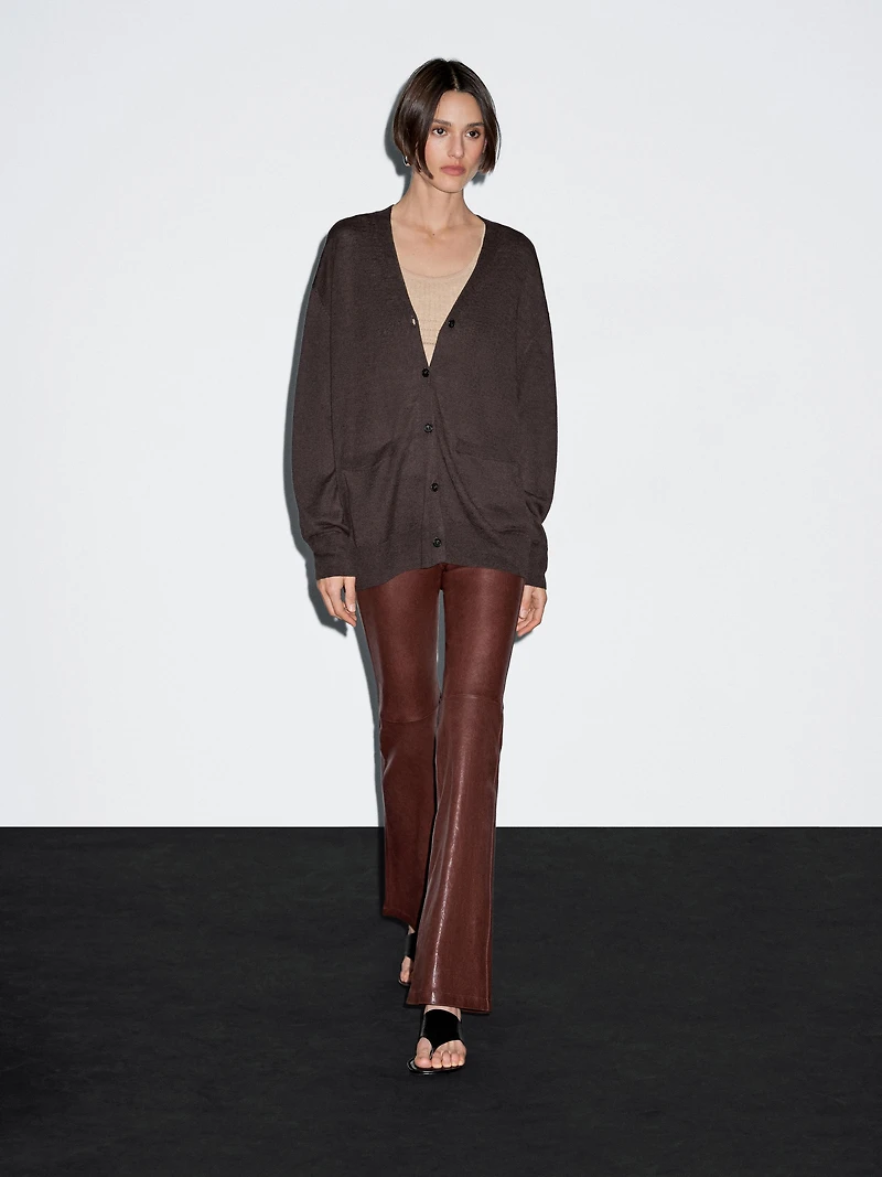 Long linen blend knit cardigan