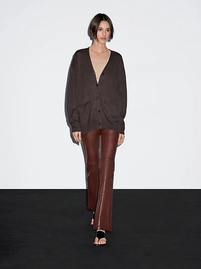 Long linen blend knit cardigan