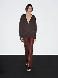 Long linen blend knit cardigan