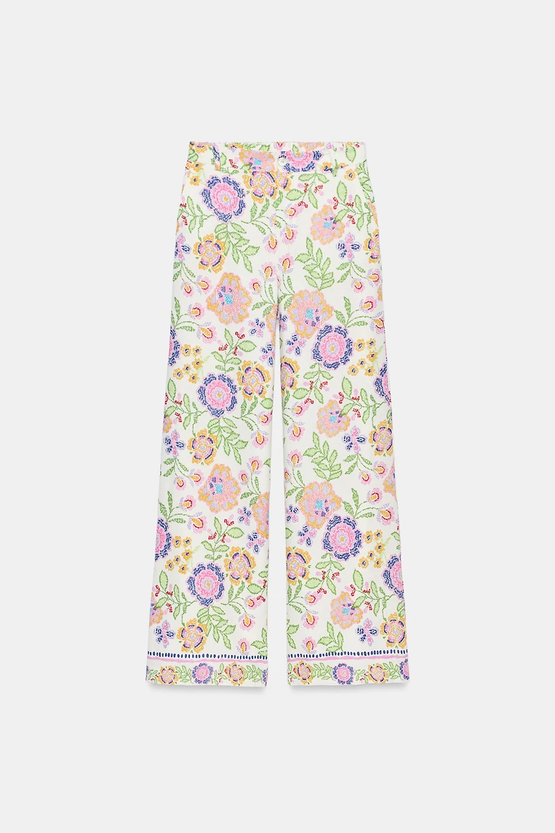 FLORAL PRINT LINEN PANTS