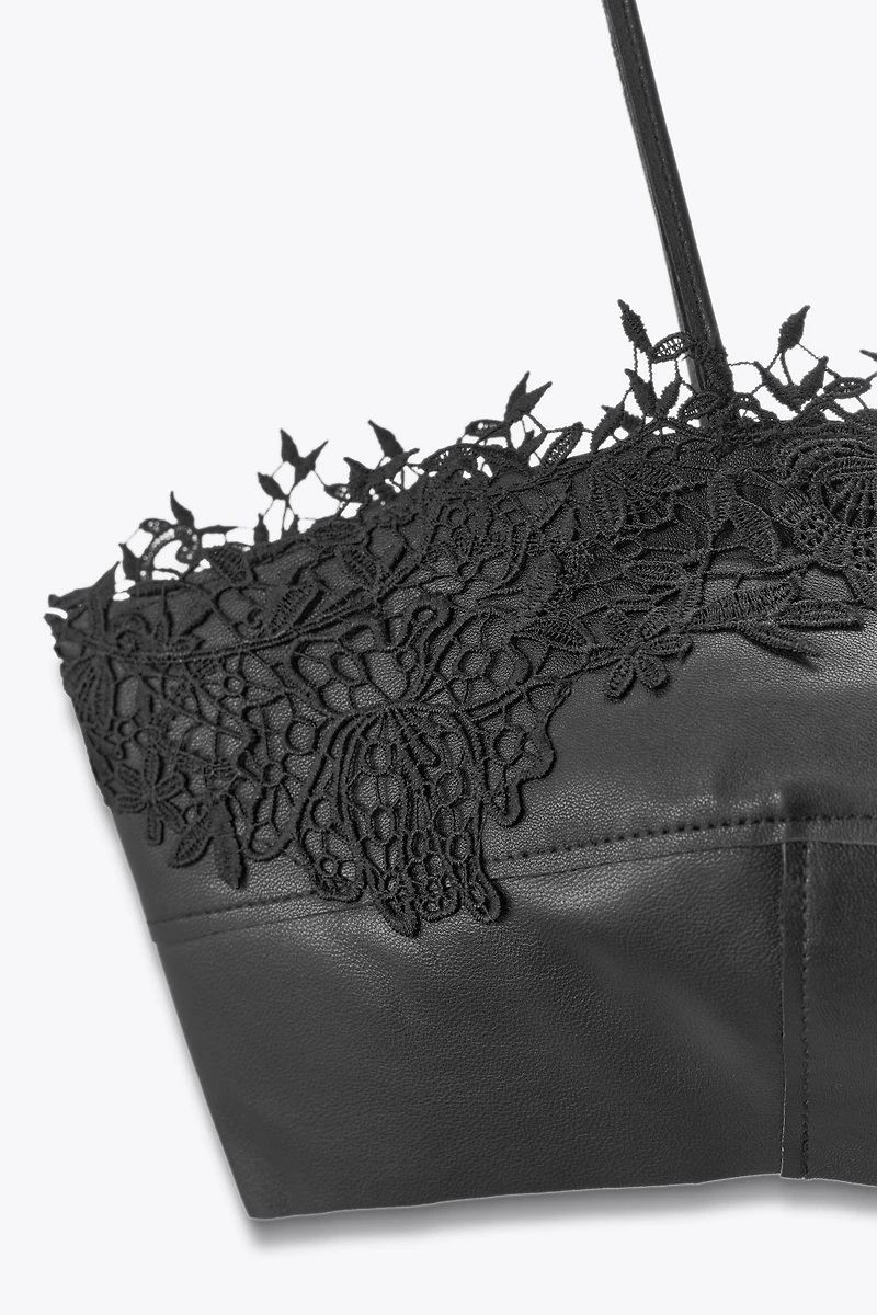 LEATHER LACE BRALETTE