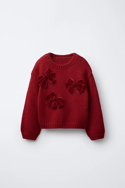 KNIT VELVET BOW JUMPER