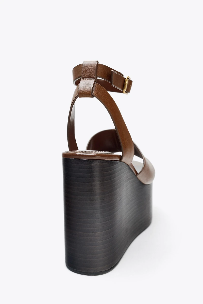 LEATHER WEDGE SANDALS WITH STRAP