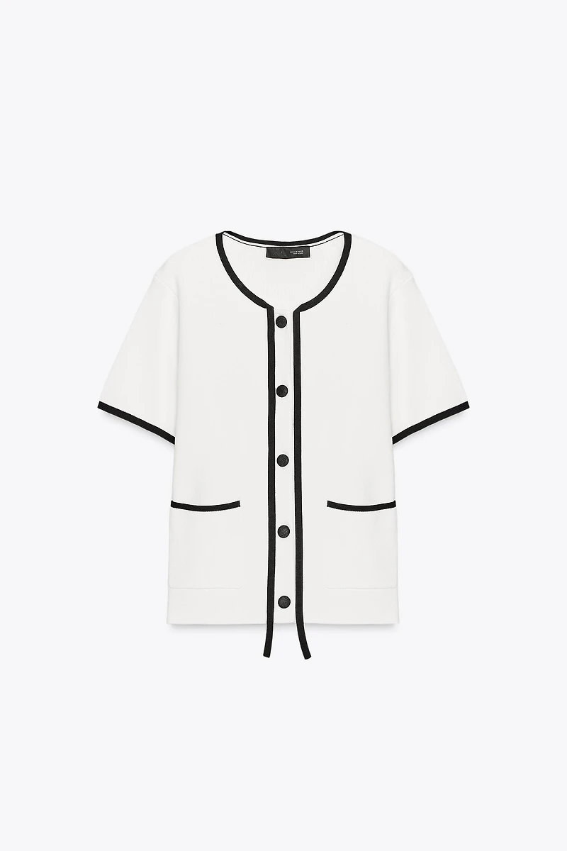 VESTE EN MAILLE LISERÉS CONTRASTE