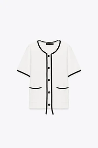 VESTE EN MAILLE LISERÉS CONTRASTE