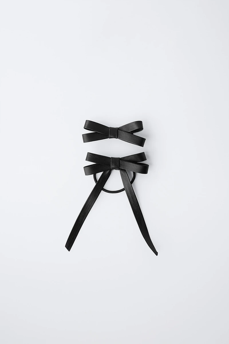 FAUX LEATHER BOW HAIR CLIP AND HAIR TIE PACK