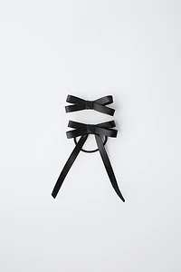 FAUX LEATHER BOW HAIR CLIP AND HAIR TIE PACK