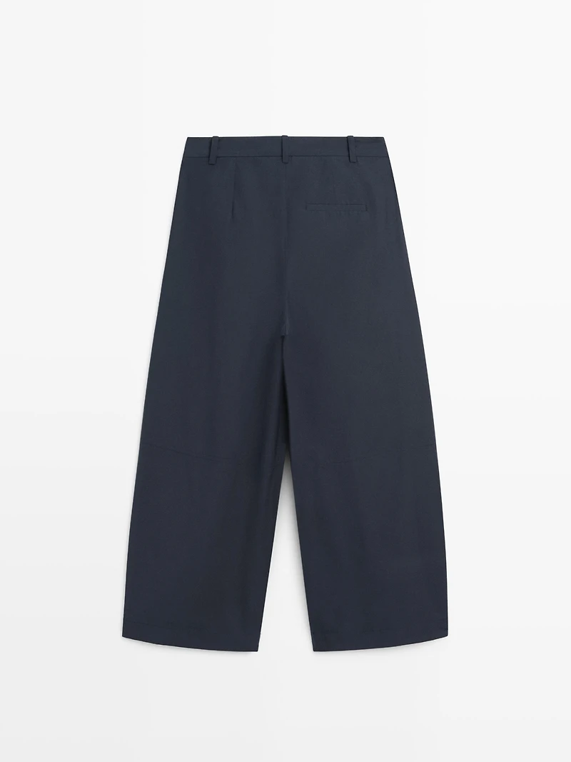 Cotton blend wide-leg trousers