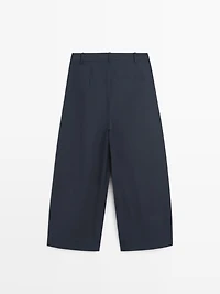 Cotton blend wide-leg trousers