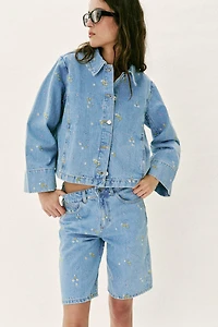 Z1975 EMBROIDERED FLORAL DENIM SHORTS SET