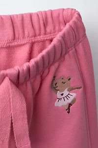 EMBROIDERED CAPYBARA WIDE LEG PLUSH PANTS