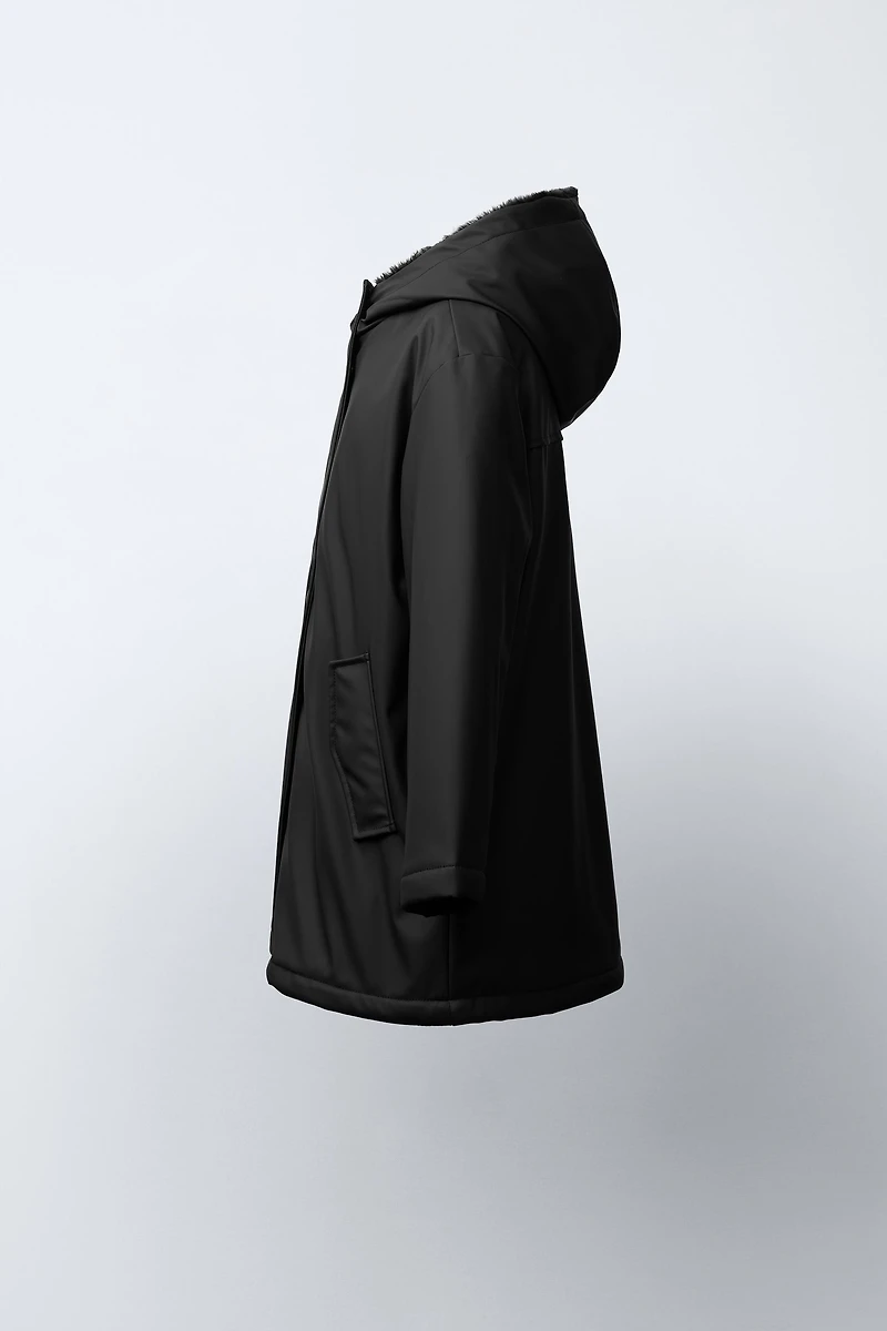 WATER REPELLENT FAUX FUR LINED RUBBERIZED JACKET