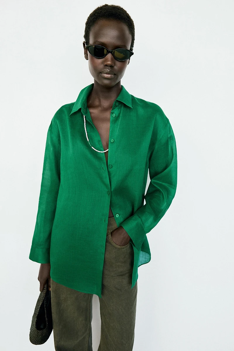 Chemise longue fluide 100 % ramie